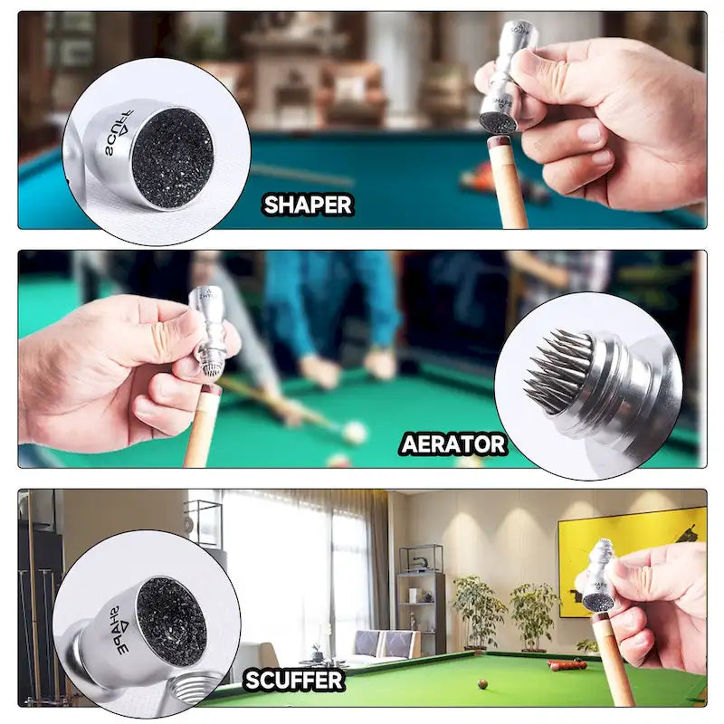 GSE Outil 3-en-1 pour Pointe de Queue de Billard (Ponceur/Formeur/Aérateur), Outil pour Pointe de Queue de Billard – Accessoires de Queue de Billard