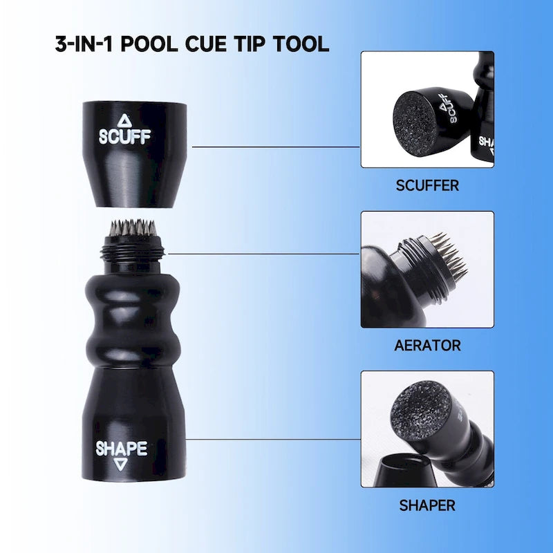 GSE Outil 3-en-1 pour Pointe de Queue de Billard (Ponceur/Formeur/Aérateur), Outil pour Pointe de Queue de Billard – Accessoires de Queue de Billard
