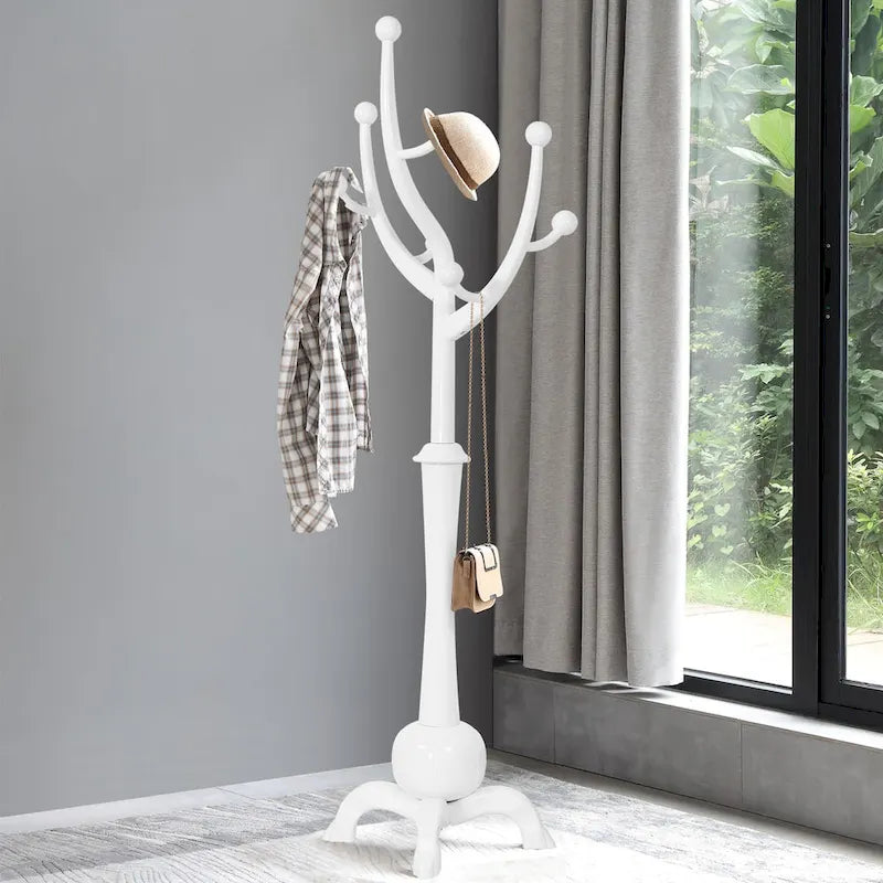 Porte-manteau sur pied en bois d'hévéa à motif de branches d'arbre avec 8 crochets - 24,5 l x 70,87 h