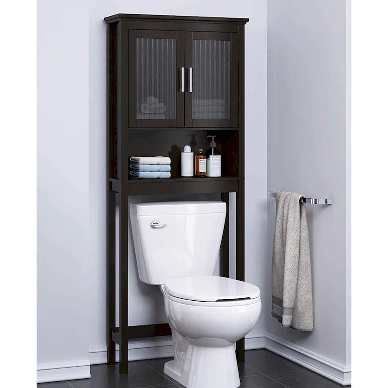Spirich Home Scaffale da bagno sopra il WC, organizer per armadietto da bagno con anta in vetro temperato Moru
