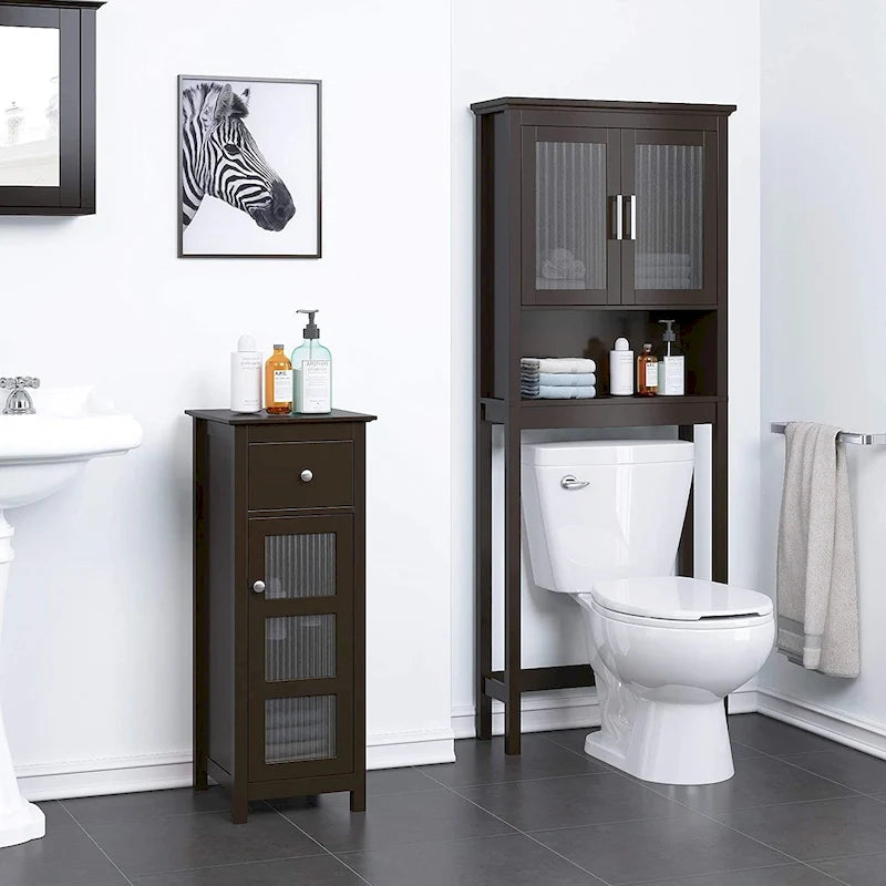Spirich Home Scaffale da bagno sopra il WC, organizer per armadietto da bagno con anta in vetro temperato Moru