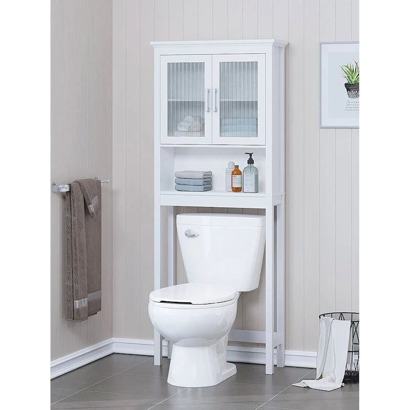 Spirich Home Scaffale da bagno sopra il WC, organizer per armadietto da bagno con anta in vetro temperato Moru