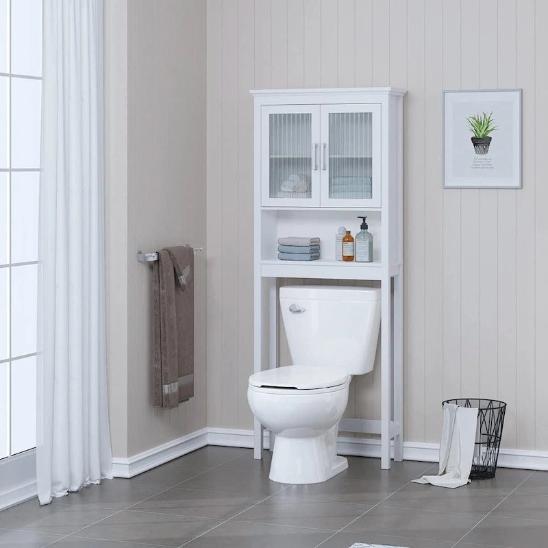 Spirich Home Scaffale da bagno sopra il WC, organizer per armadietto da bagno con anta in vetro temperato Moru
