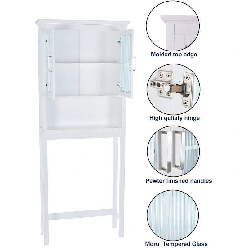 Spirich Home Scaffale da bagno sopra il WC, organizer per armadietto da bagno con anta in vetro temperato Moru