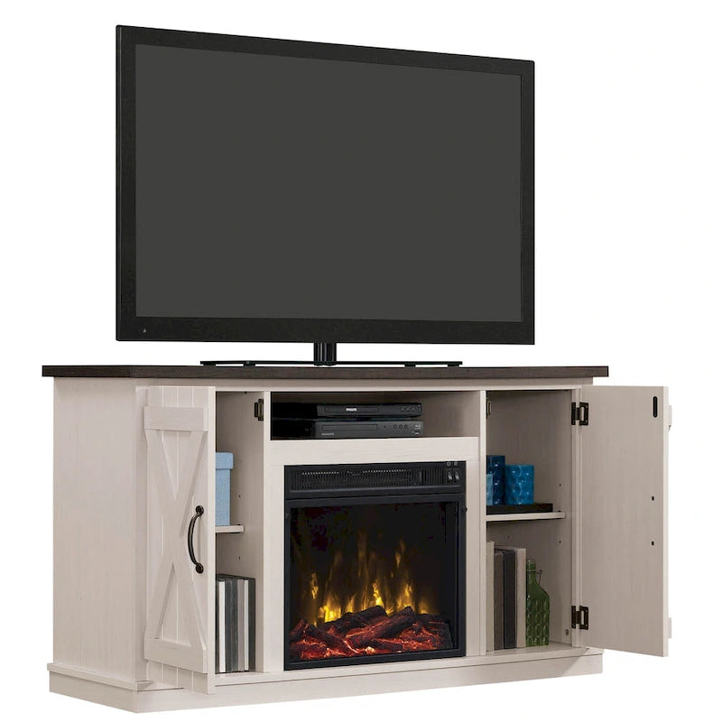 Mobile TV Modern Farmhouse per TV fino a 55 pollici con camino elettrico