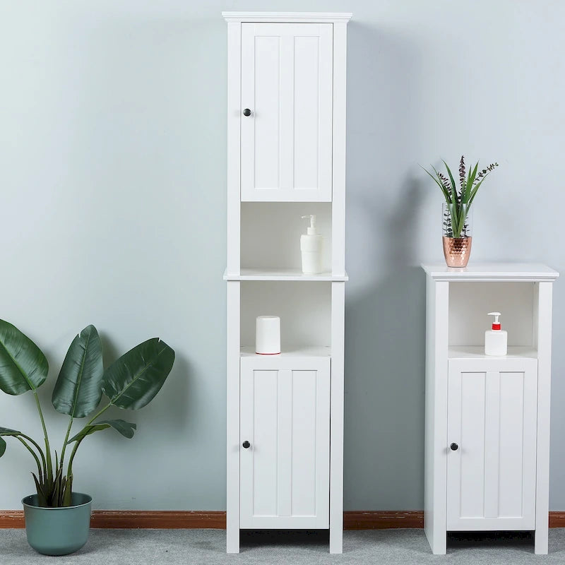 Armoire de salle de bain en MDF blanc, 170 cm de haut, avec lingère