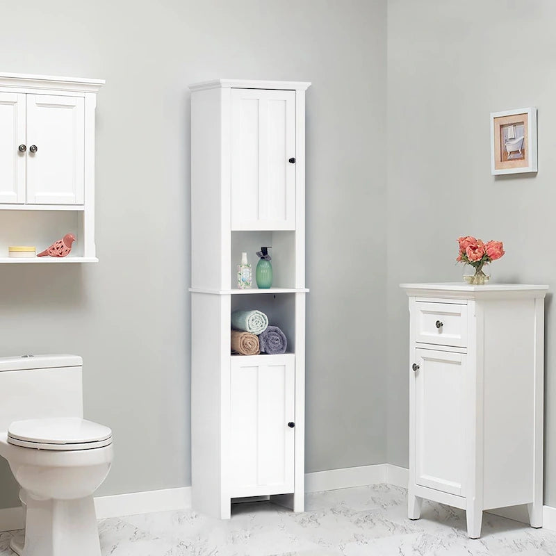 Armoire de salle de bain en MDF blanc, 170 cm de haut, avec lingère