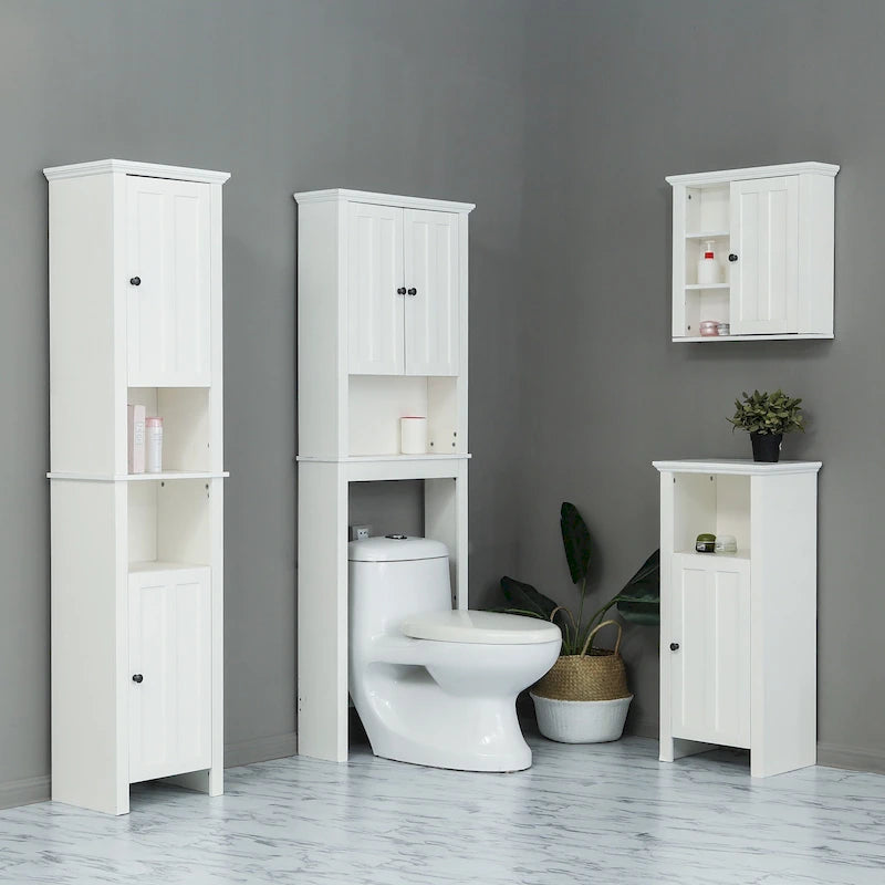 Armoire de salle de bain en MDF blanc, 170 cm de haut, avec lingère