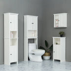 Armoire de salle de bain en MDF blanc, 170 cm de haut, avec lingère