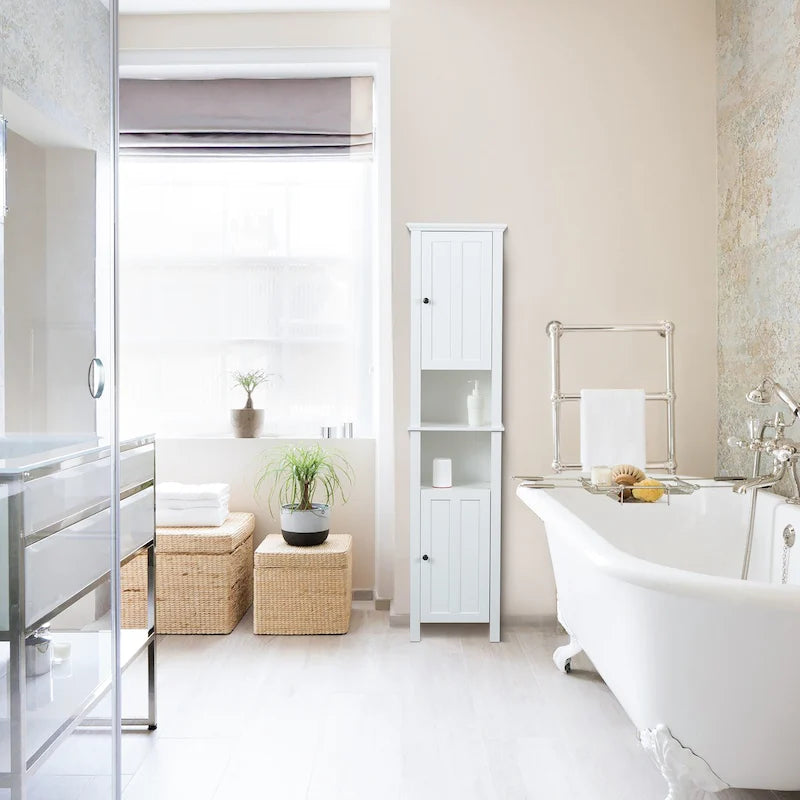 Armoire de salle de bain en MDF blanc, 170 cm de haut, avec lingère