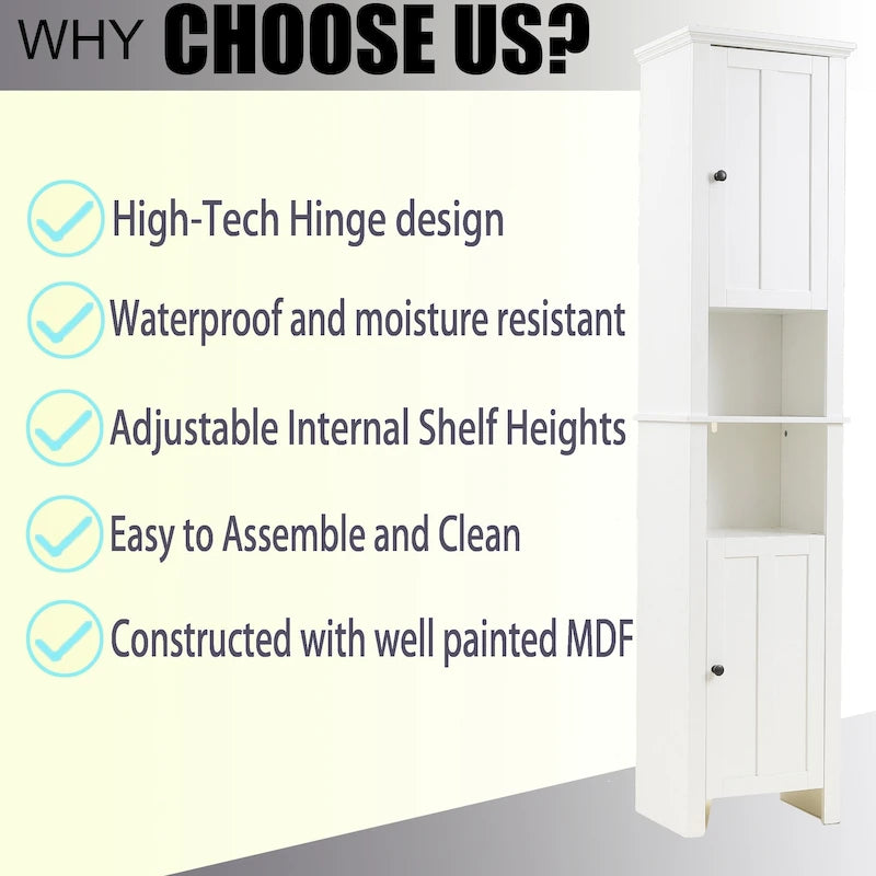 Armoire de salle de bain en MDF blanc, 170 cm de haut, avec lingère