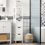 kleankin Mobiletto stretto da bagno con 3 cassetti e ripiano a 2 livelli, armadio alto autoportante, colonna per biancheria, organizer angolare sottile
