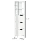 kleankin Mobiletto stretto da bagno con 3 cassetti e ripiano a 2 livelli, armadio alto autoportante, colonna per biancheria, organizer angolare sottile