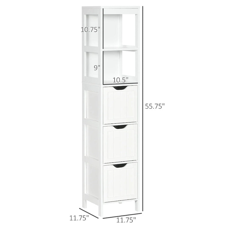 kleankin Mobiletto stretto da bagno con 3 cassetti e ripiano a 2 livelli, armadio alto autoportante, colonna per biancheria, organizer angolare sottile