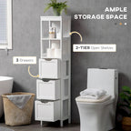 kleankin Mobiletto stretto da bagno con 3 cassetti e ripiano a 2 livelli, armadio alto autoportante, colonna per biancheria, organizer angolare sottile