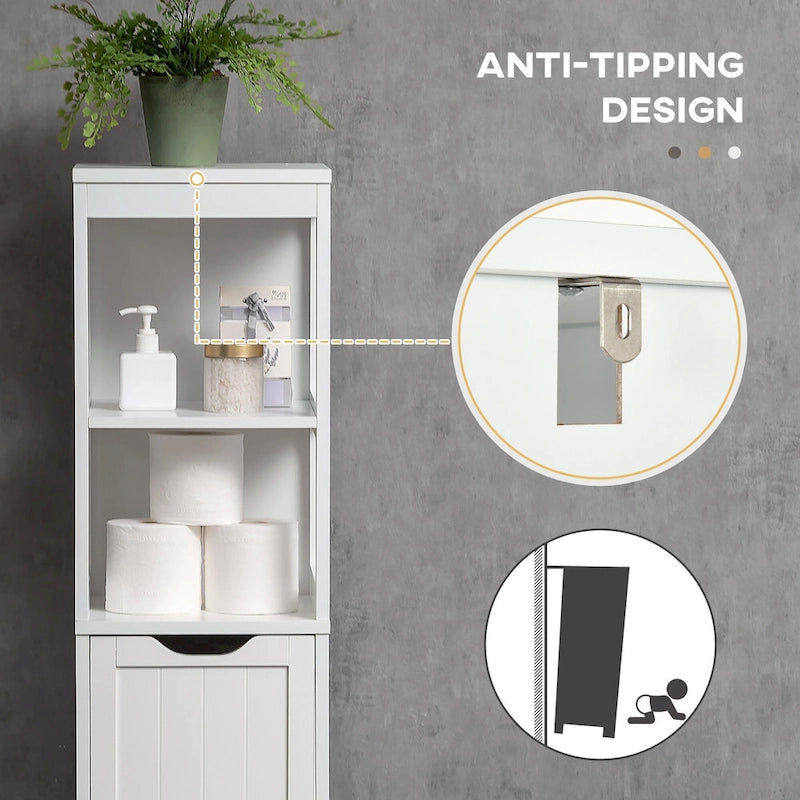 kleankin Mobiletto stretto da bagno con 3 cassetti e ripiano a 2 livelli, armadio alto autoportante, colonna per biancheria, organizer angolare sottile