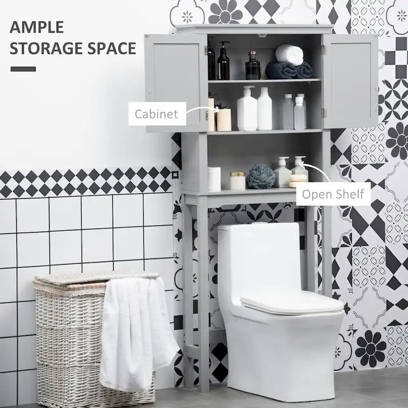 kleankin Meuble de Rangement WC Moderne, Organisateur de Salle de Bain à Double Porte