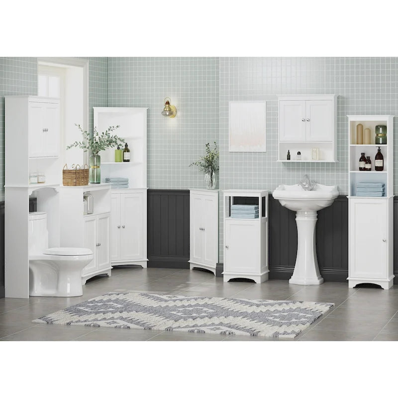 Spirich - Mobile Alto da Bagno ad Angolo con 2 Ante e 3 Ripiani, Bianco