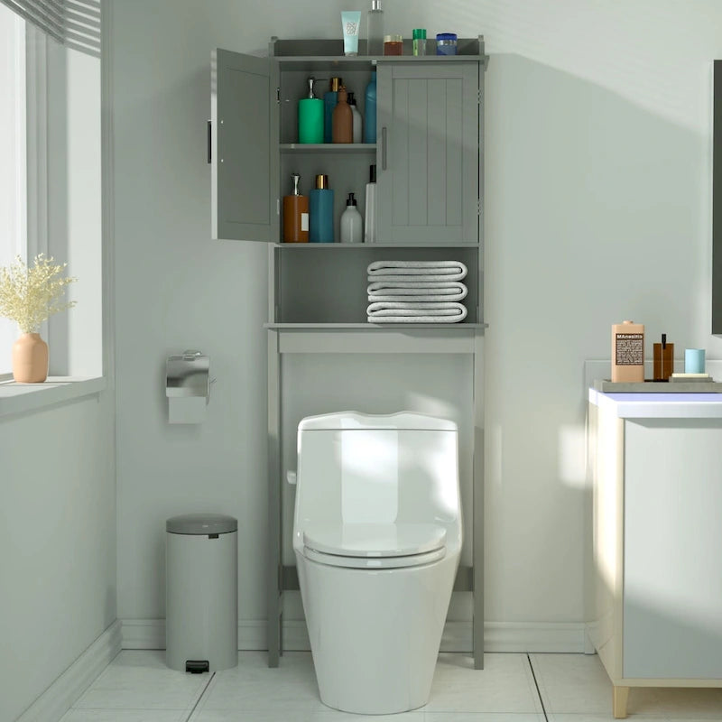 VEIKOUS Mobile da Bagno Salvaspazio in Bambù con Ripiano Regolabile e Ante a Doppia Anta, Organizer da Bagno