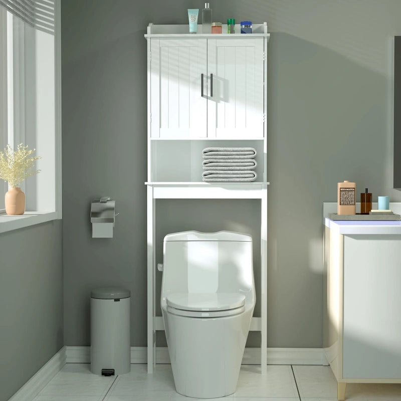VEIKOUS Mobile da Bagno Salvaspazio in Bambù con Ripiano Regolabile e Ante a Doppia Anta, Organizer da Bagno