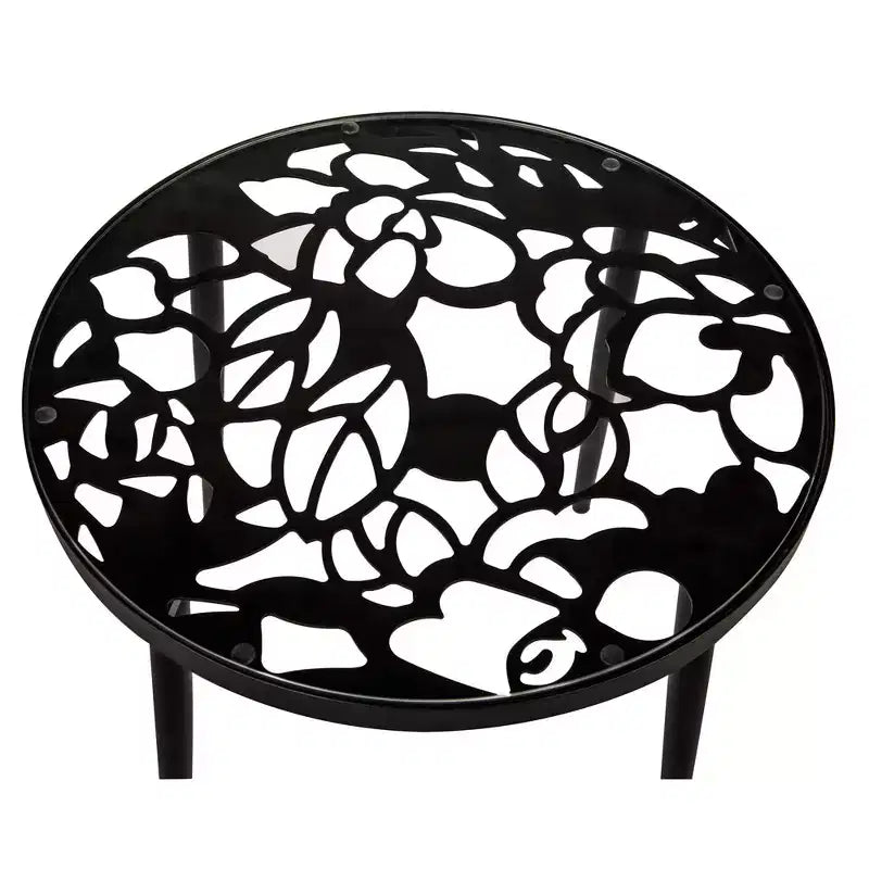 LeisureMod Devon Set da pranzo da esterno in alluminio a 3 pezzi con tavolo con piano in vetro temperato e 2 sedie impilabili con design floreale