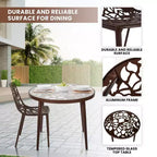 LeisureMod Devon Set da pranzo da esterno in alluminio a 3 pezzi con tavolo con piano in vetro temperato e 2 sedie impilabili con design floreale