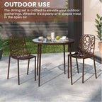 LeisureMod Devon Set da pranzo da esterno in alluminio a 3 pezzi con tavolo con piano in vetro temperato e 2 sedie impilabili con design floreale