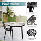 LeisureMod Devon Set da pranzo da esterno in alluminio a 3 pezzi con tavolo con piano in vetro temperato e 2 sedie impilabili con design floreale