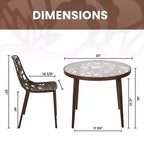 LeisureMod Devon Set da pranzo da esterno in alluminio a 3 pezzi con tavolo con piano in vetro temperato e 2 sedie impilabili con design floreale