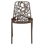 LeisureMod Devon Set da pranzo da esterno in alluminio a 3 pezzi con tavolo con piano in vetro temperato e 2 sedie impilabili con design floreale