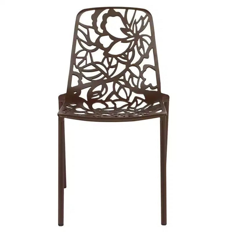 LeisureMod Devon Set da pranzo da esterno in alluminio a 3 pezzi con tavolo con piano in vetro temperato e 2 sedie impilabili con design floreale