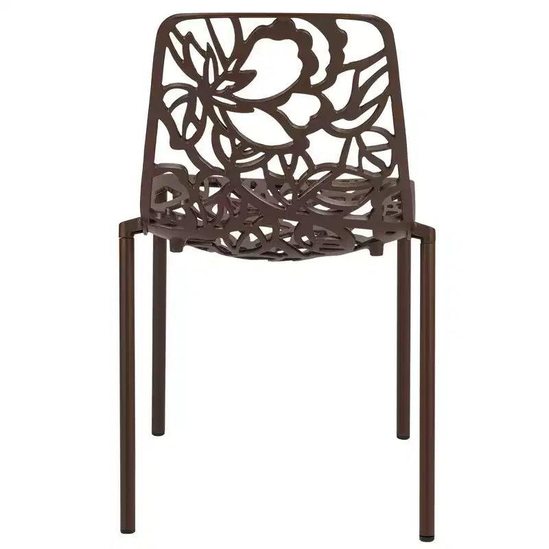LeisureMod Devon Set da pranzo da esterno in alluminio a 3 pezzi con tavolo con piano in vetro temperato e 2 sedie impilabili con design floreale