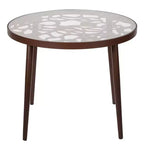 LeisureMod Devon Set da pranzo da esterno in alluminio a 3 pezzi con tavolo con piano in vetro temperato e 2 sedie impilabili con design floreale