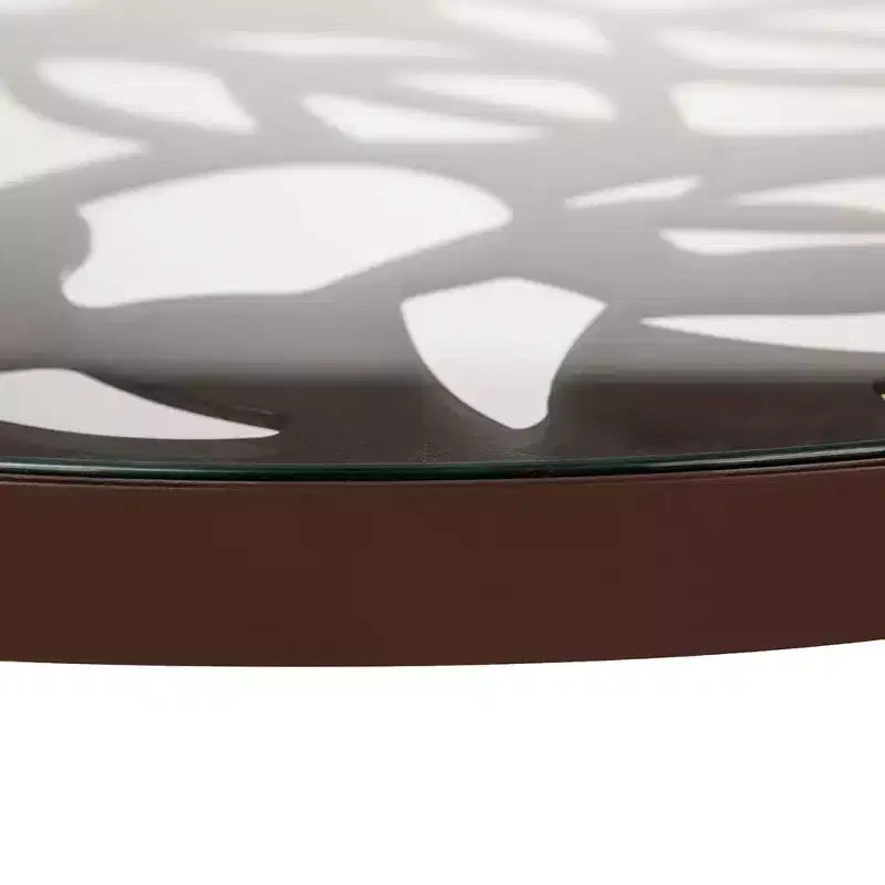 LeisureMod Devon Set da pranzo da esterno in alluminio a 3 pezzi con tavolo con piano in vetro temperato e 2 sedie impilabili con design floreale