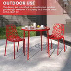 LeisureMod Devon Set da pranzo da esterno in alluminio a 3 pezzi con tavolo con piano in vetro temperato e 2 sedie impilabili con design floreale