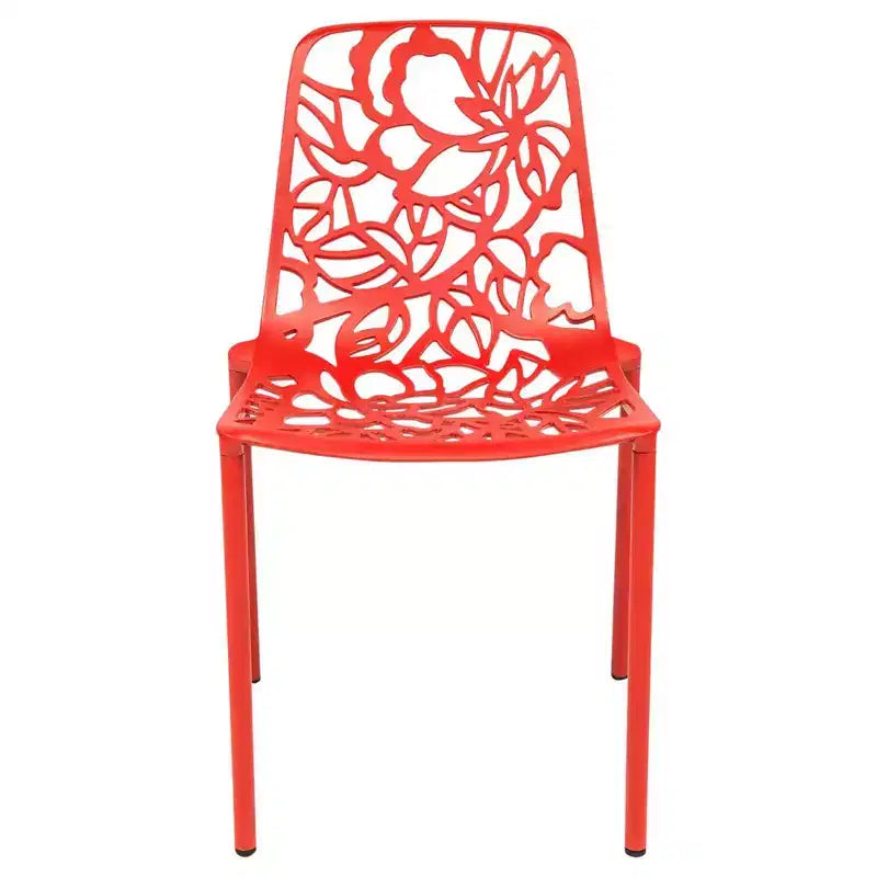 LeisureMod Devon Set da pranzo da esterno in alluminio a 3 pezzi con tavolo con piano in vetro temperato e 2 sedie impilabili con design floreale