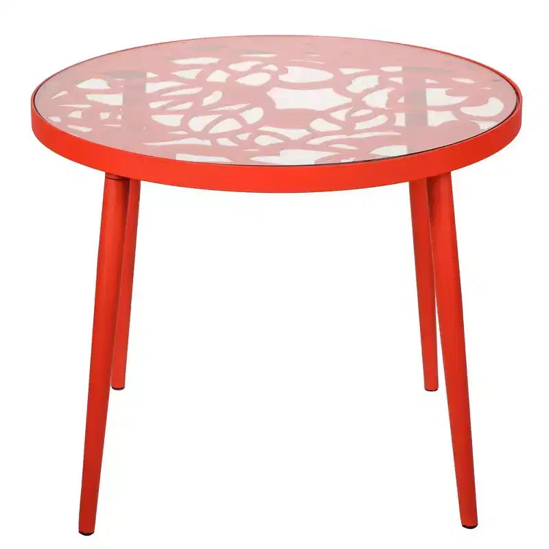 LeisureMod Devon Set da pranzo da esterno in alluminio a 3 pezzi con tavolo con piano in vetro temperato e 2 sedie impilabili con design floreale