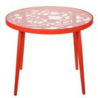 LeisureMod Devon Set da pranzo da esterno in alluminio a 3 pezzi con tavolo con piano in vetro temperato e 2 sedie impilabili con design floreale