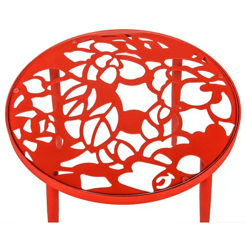 LeisureMod Devon Set da pranzo da esterno in alluminio a 3 pezzi con tavolo con piano in vetro temperato e 2 sedie impilabili con design floreale