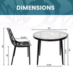 LeisureMod Devon Set da pranzo da esterno in alluminio a 3 pezzi con tavolo con piano in vetro temperato e 2 sedie impilabili con design floreale