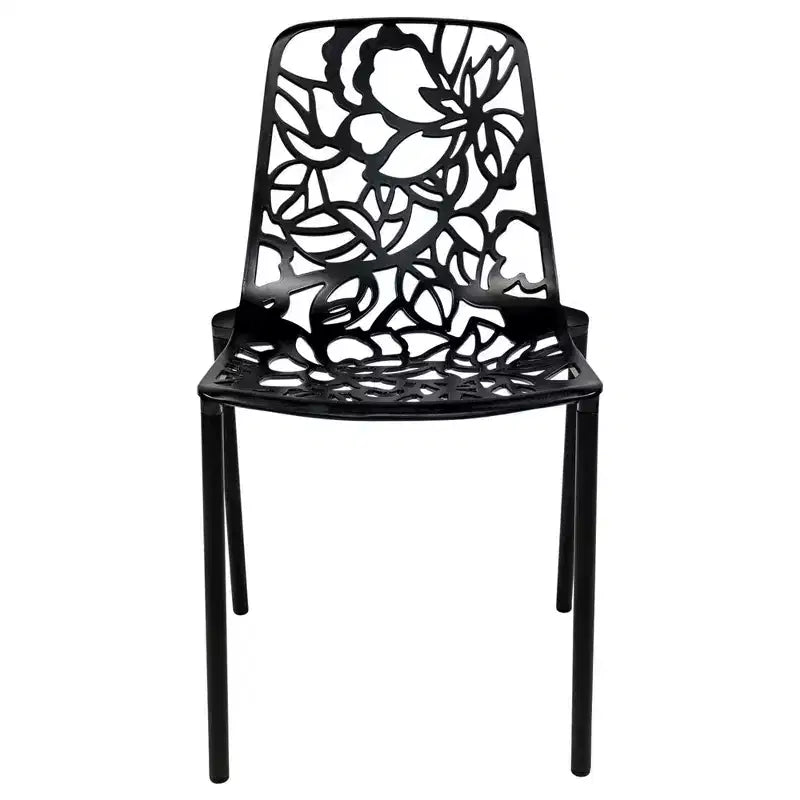 LeisureMod Devon Set da pranzo da esterno in alluminio a 3 pezzi con tavolo con piano in vetro temperato e 2 sedie impilabili con design floreale