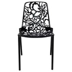 LeisureMod Devon Set da pranzo da esterno in alluminio a 3 pezzi con tavolo con piano in vetro temperato e 2 sedie impilabili con design floreale
