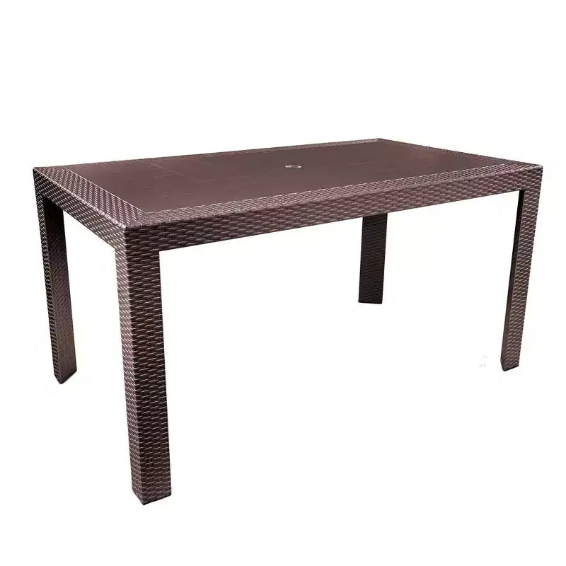 LeisureMod Mace Set da Pranzo Rettangolare da Esterno Mid-Century da 7 Pezzi con 4 Sedie Laterali e 2 Poltrone