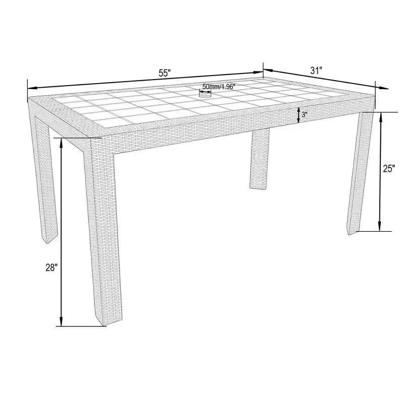 LeisureMod Mace Set da Pranzo Rettangolare da Esterno Mid-Century da 7 Pezzi con 4 Sedie Laterali e 2 Poltrone