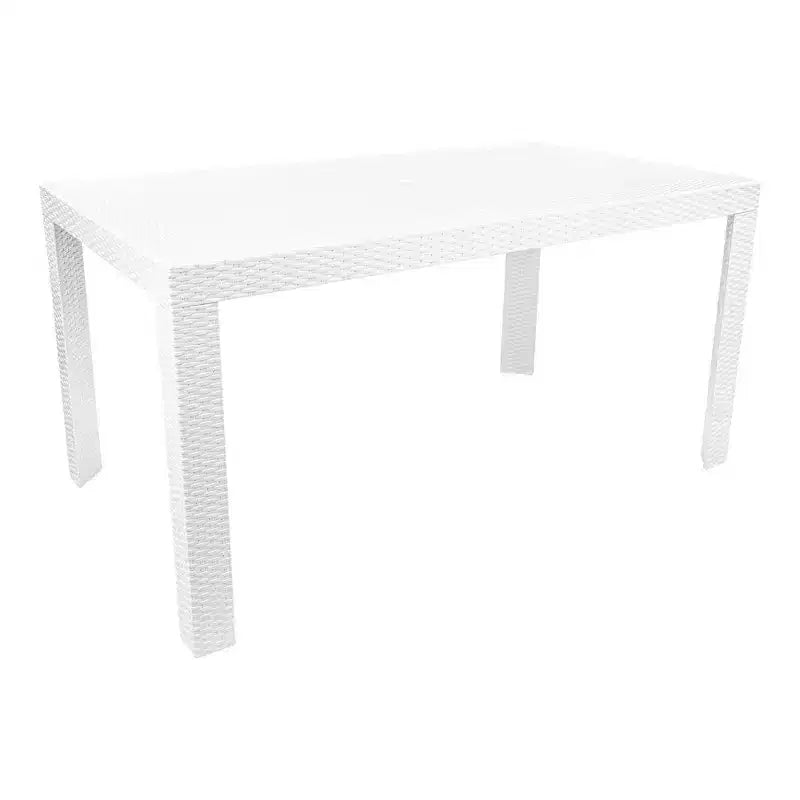 LeisureMod Mace Set da Pranzo Rettangolare da Esterno Mid-Century da 7 Pezzi con 4 Sedie Laterali e 2 Poltrone