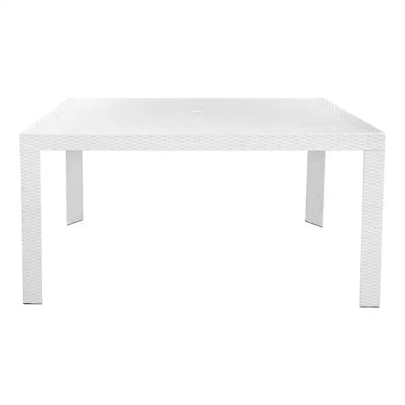 LeisureMod Mace Set da Pranzo Rettangolare da Esterno Mid-Century da 7 Pezzi con 4 Sedie Laterali e 2 Poltrone