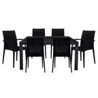 LeisureMod Mace Mid-Century 7-Piece Rectangular Outdoor Dining Set with 4 Side Chairs and 2 Armchairs