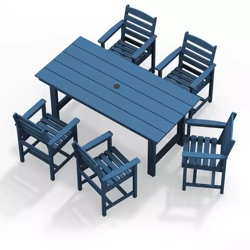 Set da pranzo da esterno Hyleory 7 pezzi, tavolo rettangolare da 170 cm con foro per ombrellone e 6 sedie