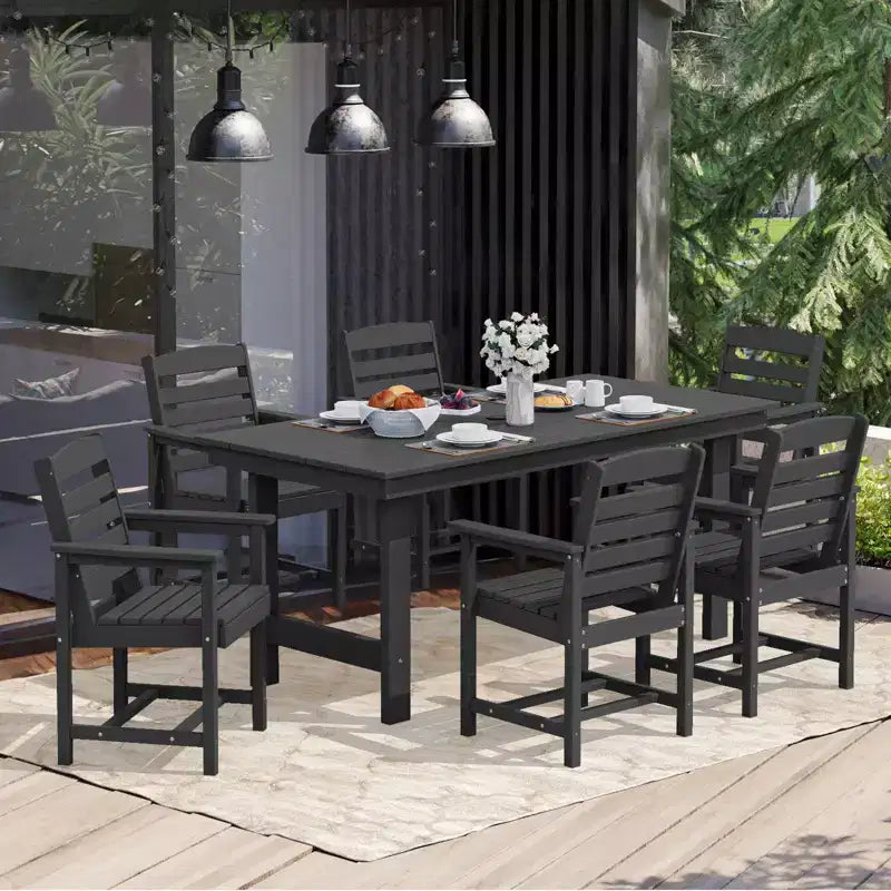 Set da pranzo da esterno Hyleory 7 pezzi, tavolo rettangolare da 170 cm con foro per ombrellone e 6 sedie