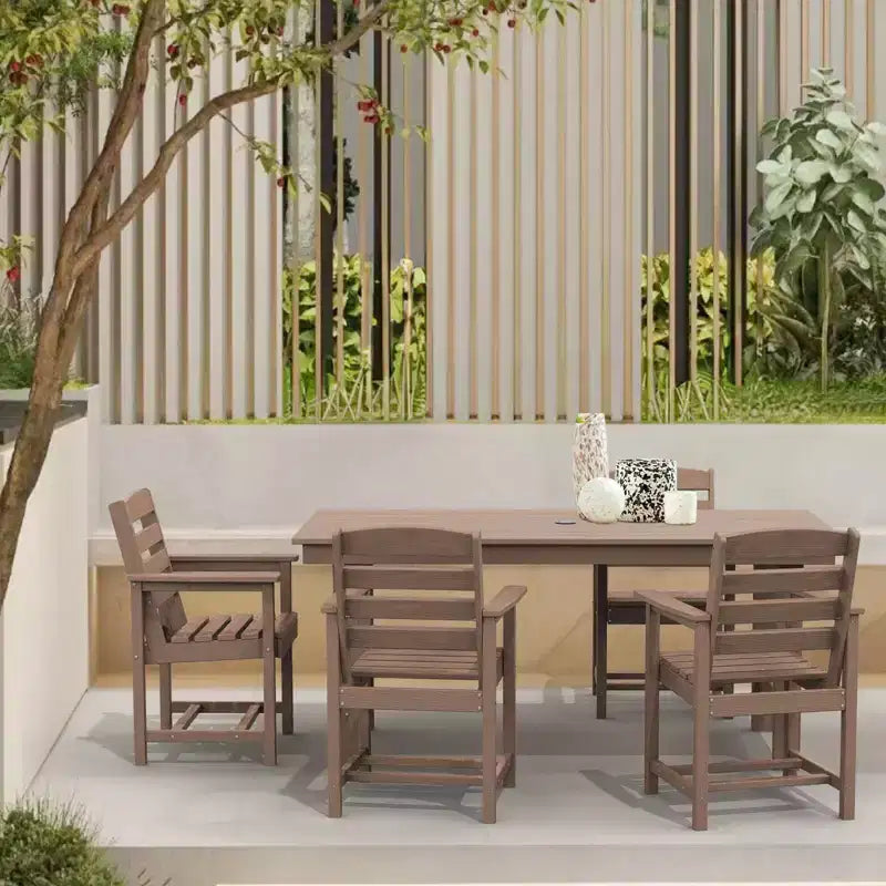 Set da pranzo da esterno Hyleory 7 pezzi, tavolo rettangolare da 170 cm con foro per ombrellone e 6 sedie